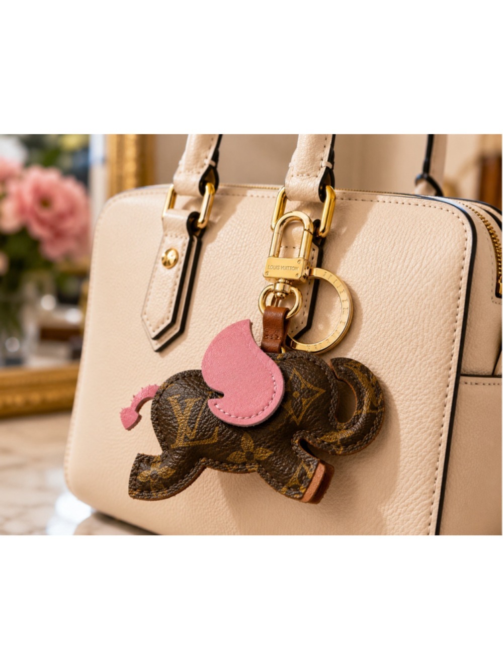 Handmade Elephant Keychain Bag Charm Made Using Authentic Designer Canvas | Pink